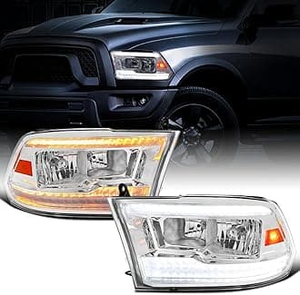 Ronnin - Fits 2009-2018 Ram 1500 2500 3500 2019-2024 Ram 1500 Classic Halogen Headlights LED Switchback Sequential Signal + Animated Startup Effect Parking Assembly Pair | Chrome