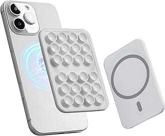 Magnetic Suction Cell Phone Case Grip for MagSafe Case, Removable for Wireless Charging, Durable Magnet Silicone Portable Mount Stand Phone Accessory for iPhone and Android - White