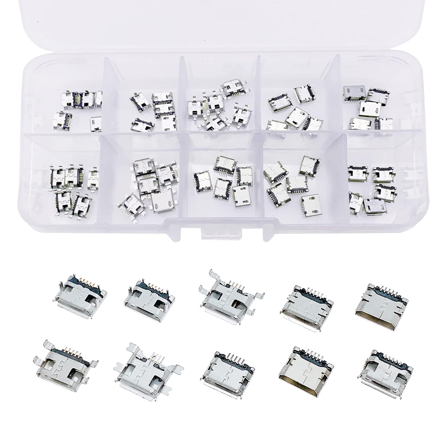 PENGLIN 50 Pcs 10 Models Micro USB Female Sockets Connector, 5-Pin Jack Socke...