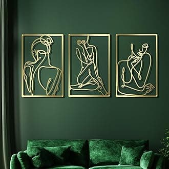 CHENGU 3 Pieces Gold Wall Decor Minimalist Wall Art Metal Line Wall Art Wall Decor for Bedroom Single Line Female for Kitchen Bathroom Living Room(Bright Style)