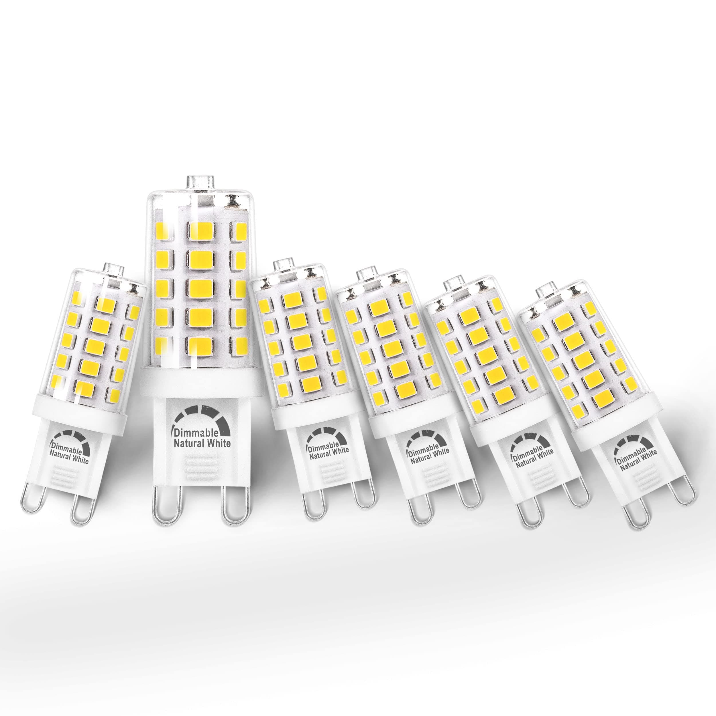Heifymi G9 LED Bulb Dimmable 5W 4000K Natural White, Replace G9 40W Halogen Equivalent, AC120V G9 Bipin Base LED Bulbs for Chandelier Pendant Light, 0-100% Dimmable, No Flicker, 400LM(6pack)