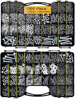 Jackson Palmer 1,000 Piece Hardware Assortment Kit with Screws, Nuts, Bolts & Washers (Double Sided case)…