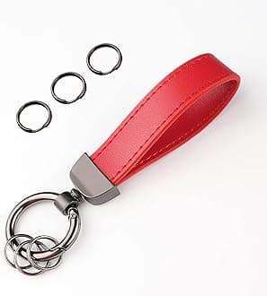 Turcee Leather Car Keychain, Creative Personality Leather Key Fob, Universal Key Fob Keychain for Men and Women (Red)