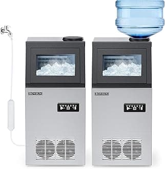 ROVSUN 150LBS/24H Commercial Ice Maker Machine with 2 Water Inlets, Freestanding Ice Machine with 24lbs Storage Bin, Ice Scoop & Water Filter for Home Office Restaurant Bar Cafe