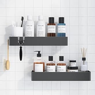 Kitsure X-Large Shower Caddy - 2 Pack Adhesive Shower Organizer, Drill-Free Shower Shelves for Inside Shower, Rustproof Stainless Steel Shower Rack for Bathroom, Dark Grey