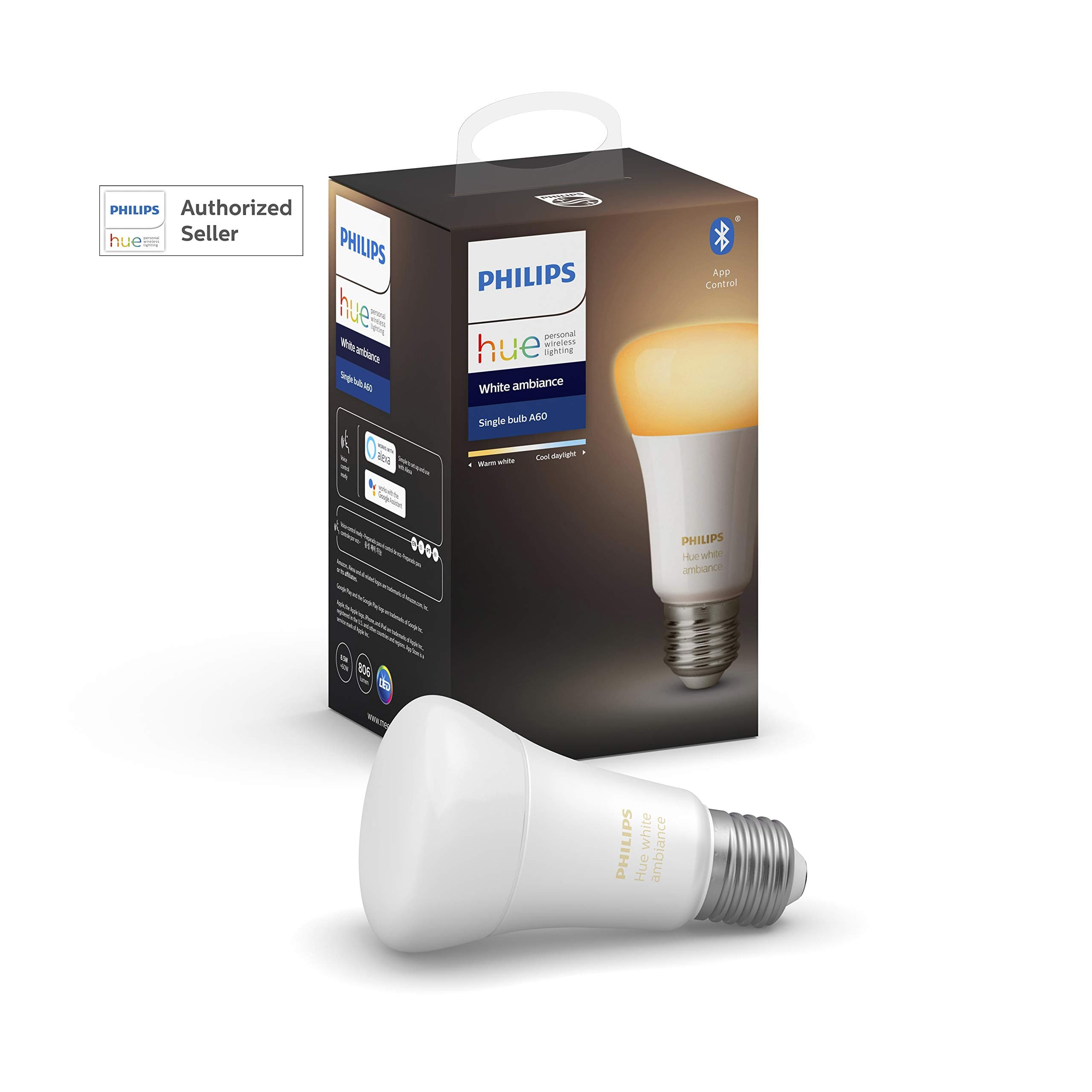 Philips Hue UAE Ambiance LED Smart Bulb, Bluetooth & Zigbee compatible (Hue Bridge Optional), Works with Alexa & Google Assistant, White