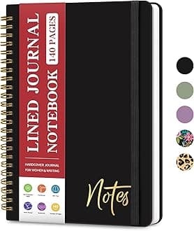 Lined Spiral Journal Notebook for Women, A5 College Ruled Journals for Writing, Hardcover Notebooks for Work, Note taking and Office School Supplies,140 Pages - Black