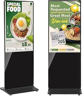 49" Digital Signage Display, Freestanding Digital Poster with 4 Wheels, Interactive LCD Kiosks, Commercial Advertising Display Ideal for Retail, Restaurants & Shopping Malls, Black, Non-Touch Screen