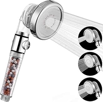 Puri Pro Shower Filter Head Water Filtration System Help Reduces hair loss. Three Functions Rainfall Jet And Massage, Negative Ionic Ion Flow Filter Handheld Shower head (4 Functions)