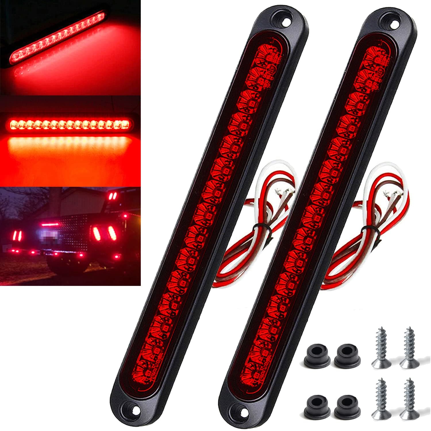 2 Pack 10" 15 LED Trailer Identification Light 9 to 30-volt, LED Stop Turn Tail Light Assembly Third Brake Bar Strip Rear Marker Light IP67 Waterproof for Heavy Duty Marine Boats Trucks Pickups