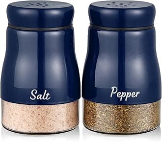Navy Blue Salt and Pepper Shakers Set, Bivvclaz 5 Ounce Salt and Pepper Dispenser with Glass Bottom, Cute Salt and Pepper Shakers for Blue Kitchen Decor and Accessories