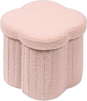 Bonlife Pink Ottoman Storage Box,Folding Storage Seat Box,Small Footstool For Living Room,Kid's Toy Chest Box,Teddy Flower Shape,32x32x32cm