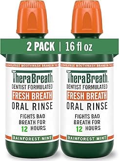 TheraBreath Fresh Breath Dentist Formulated Oral Rinse, Rainforest Mint, 16 Ounce (Pack of 2)