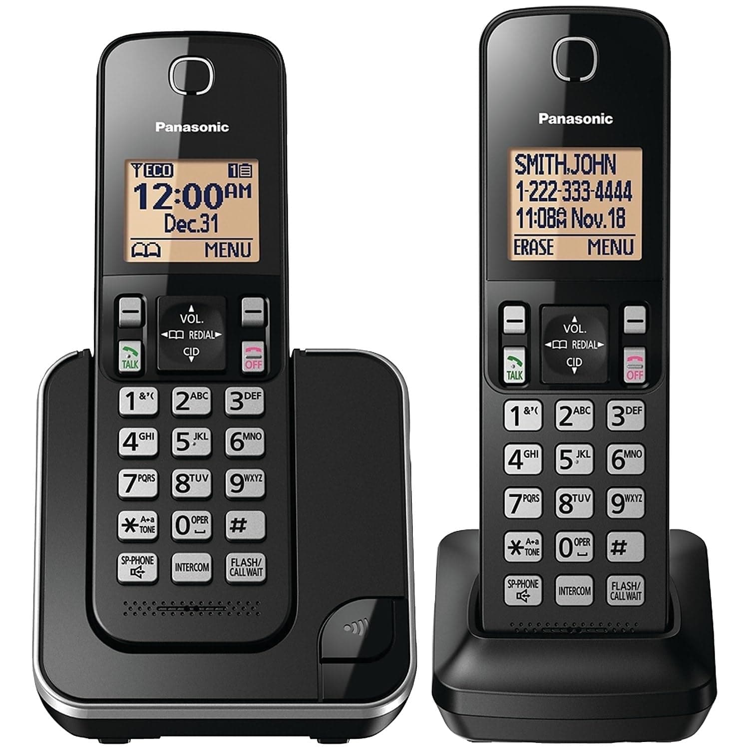Expandable Cordless Phone System with Amber Backlit Display – 2 Handsets – KX-TGC352B (Black)