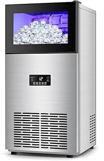 130LBS/Day High-Output Commercial Ice Maker with 35LBS Bin - Stainless Steel Undercounter/Freestanding Ice Machine for Home Bar & Outdoor - Auto Operation - Includes Scoop & Hose