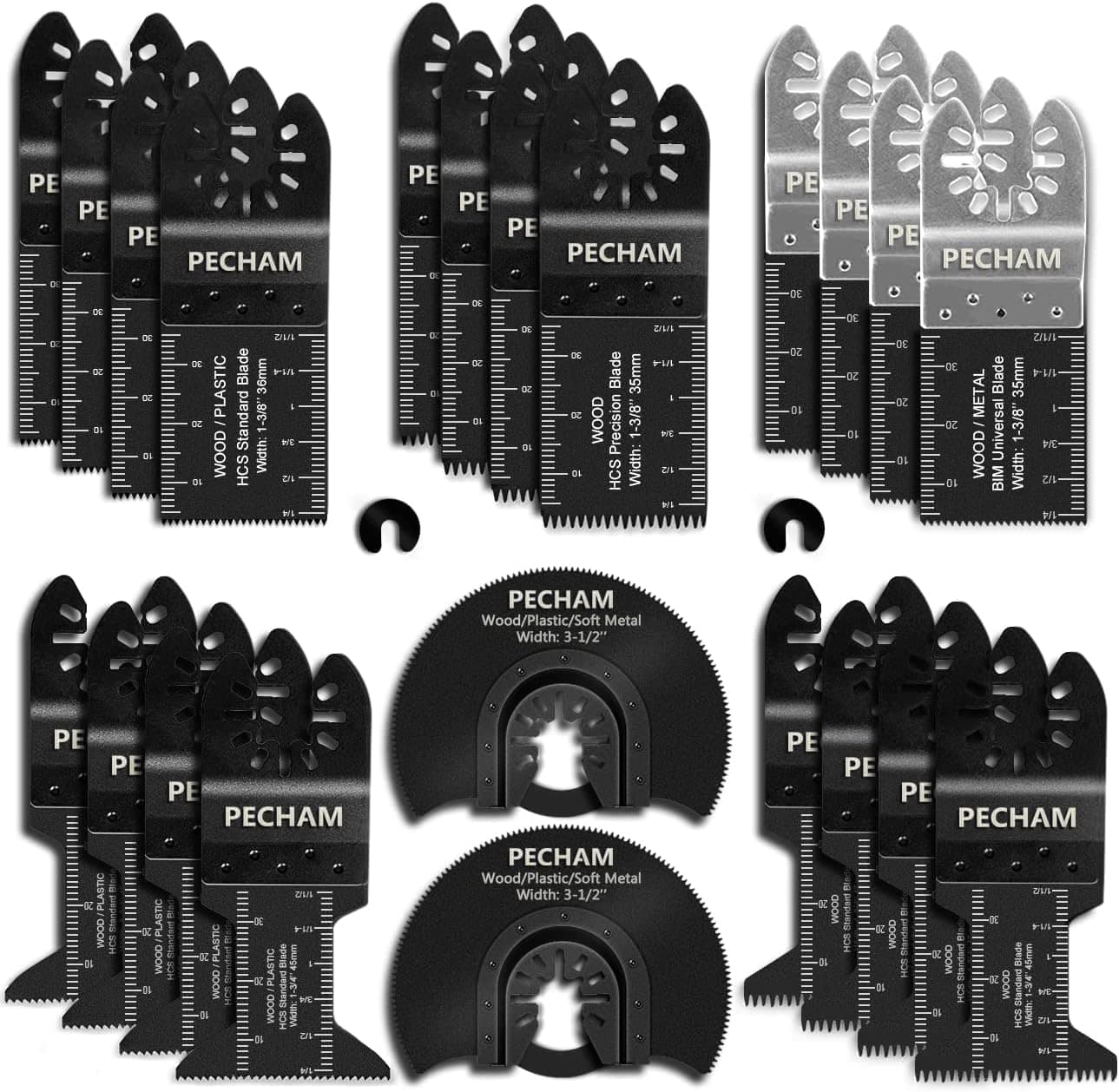 PECHAM 24PCS Universal Wood Metal Oscillating Multitool Quick Release Saw Blades Fit Porter Cable Black & Decker Rockwell Ridgid Ryobi Milwaukee DeWalt Chicago Craftsman