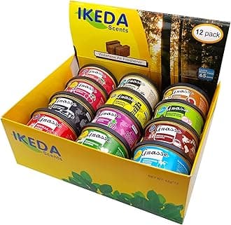 Ikeda Auto Air Freshener Car 12 Pack Different Odor Can for Home Bathroom Closet Solid Natural Aromatherapy Diffuser Air Purifier (Small Can, 1.5 oz X 12 Pcs)