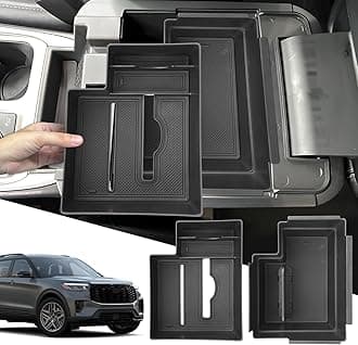 SXCY 2PCS for 2025 2026 Ford Explorer Center Console Organizer 2020-2024 2025 2026 Explorer Accessories 2024 2025 2026 Explorer Armrest Console Tray(Updated Double Layers with Tissue Storage Funtion)