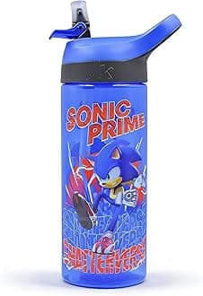 HOX SONIC PRIME Reusable BPA free Kids Atlantic Water Hydration Bottle with built in Carry Loop, Flip Up Spout and removeable straw - 600ml, Blue