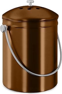 Compost Bin for Kitchen Countertop, 1.3 Gallon Compost Bin for Kitchen with Lid, Includes 1 Spare Charcoal Filter (Copper)