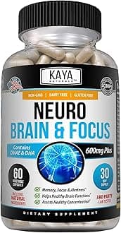 Kaya Naturals - Neuro Brain for Memory & Focus - Nootropic Energy Capsule - Nootropic Brain Support Supplement - Focus & Concentration & Learning Accuracy - Cognitive Function - 60 Count