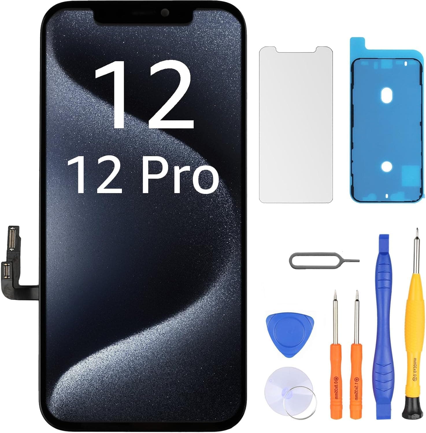 LL TRADER Screen Replacement for iPhone 12/12 Pro 6.1" LCD Retina FHD Display COF Touch Screen Digitiser with Repair Tool Kits, Waterproof Tape, Screen Protoctor 02