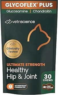 VetriScience Ultimate Strength Healthy Hip & Joint Chews, GlycoFlex Glucosamine, Chondroitin and Green-Lipped Mussel Joint Supplement for Cats, Soothe Joint Discomfort, Fish, 30 Count