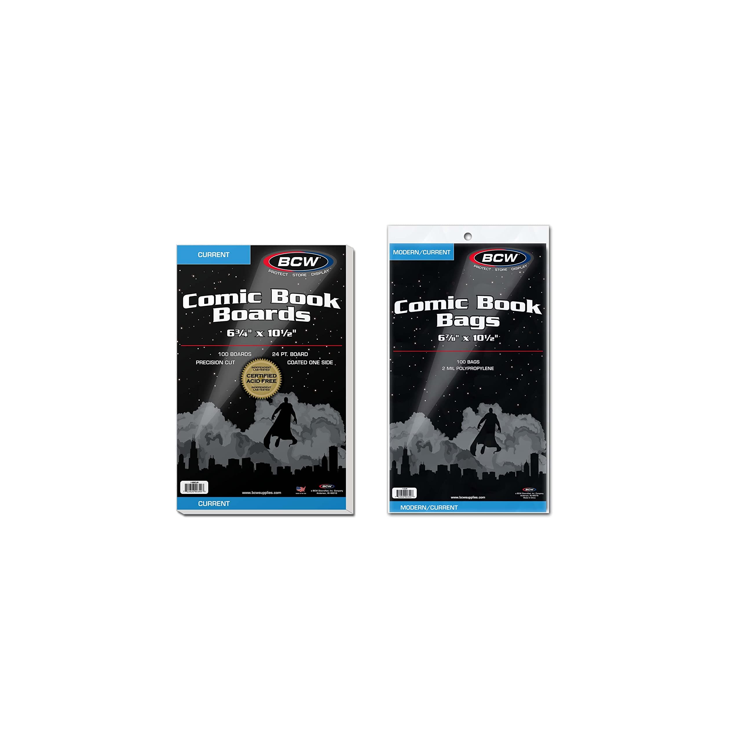 BCW Current Comic Boards and Bags Combo | 100 Polypropylene Comic Bags & Backer Boards | Acid-Free Archival Quality | Crystal Clear | Preserves Collectible Comics | Fits Standard Comic Storage Boxes