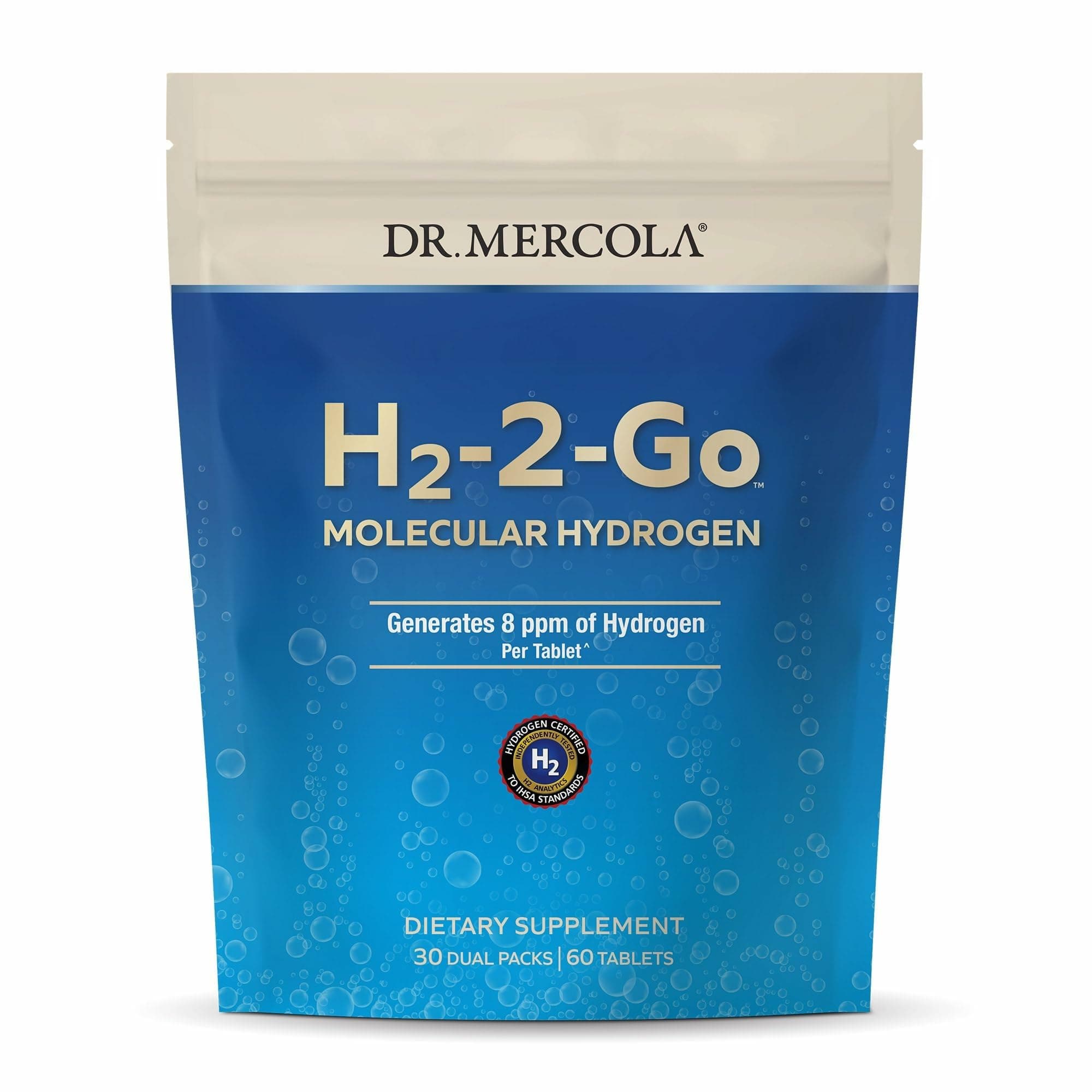 H2-2-Go Molecular Hydrogen, 60 Servings (60 Tablets), 8 ppm of Hydrogen Per Tablet, Dietary Supplement, Supports Circulatory Health