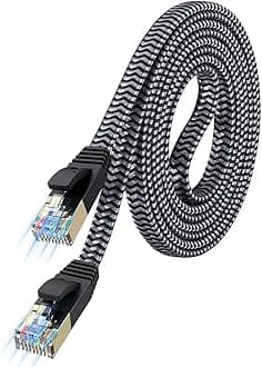Cat 7 Ethernet Cable 15ft - Nylon Braided Flat High Speed Internet Cable LAN Cable Shielded Fast and Stable Ethernet Cord for Home and Office