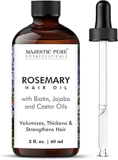 MAJESTIC PURE 100% Pure Rosemary Oil For Hair Growth Infused With Biotin | Hair Strenghtening Treatment | Nourishing & Volumizing | With Jojoba Oil & Castor Oil | Non GMO Verified | 60 ml