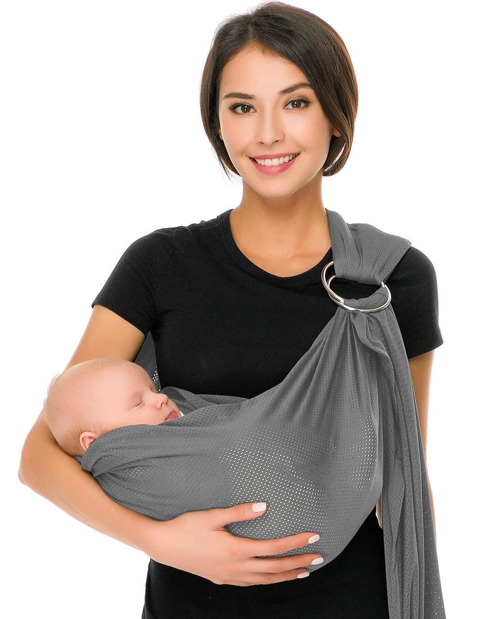 Water Baby Sling Carrier Lightweight Breathable Mesh Baby Ring Slings, Adjustable Quick-Drying Ring Sling Baby Carrier for Newborn Kids Toddlers Summer Swimming Pool Beach(Light Gray)