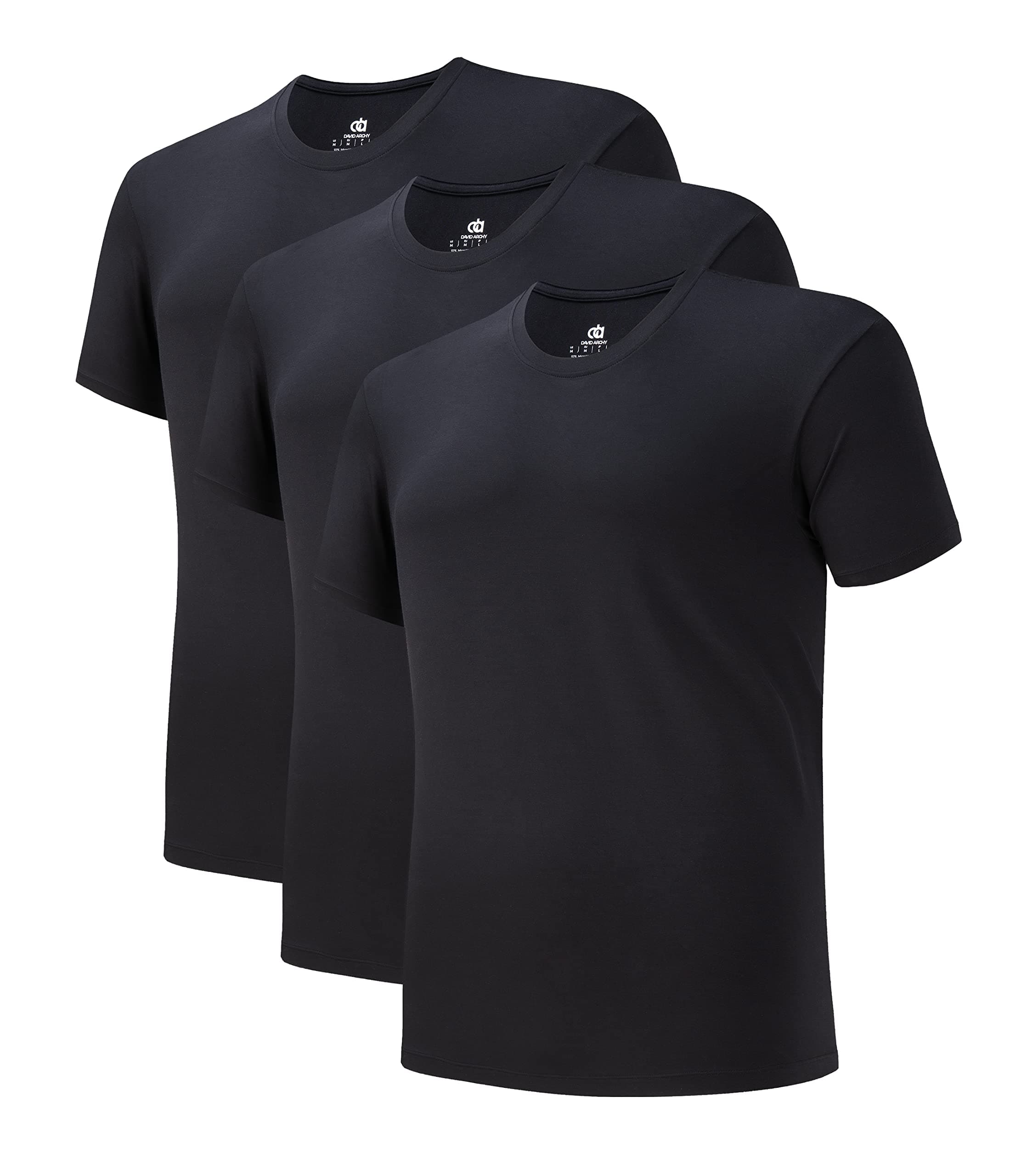 DAVID ARCHY Men's Undershirts Micro Modal Ultra Soft T-Shirts Stretch Moisture-Wicking Crewneck Tees for Men, 3-Pack (XL, Black)