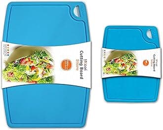 Liflicon Thick Silicone Cutting Boards for Kitchen Silicone Chopping Boards/Mats Set of 2 Extra Large14.6''x10.43'', Mini 9.1”x7.1” Non-slip Deep Drip Juice Groove, Dishwasher Safe-Blue