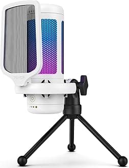TONORGaming Microphone, USB Mic for PC, Adjustable Brightness and Modle RGB, Cardioid Condenser Mic with, One-Tap Mute, Gain Control, Streaming, Podcasting, Recording, PS4/5, Mac, TC310 White