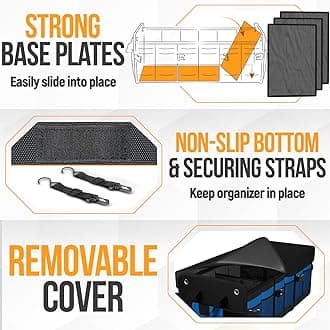 FORTEM Trunk Organizer with Cooler For SUV Car Organizer and Storage, Collapsible Multi-Compartment, Perfect Christmas Gifts For Men, Women, 1680D Oxford, Non Slip Bottom, Straps, Soft Cover 110L