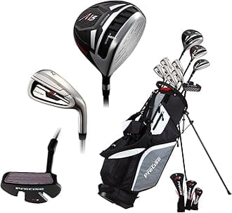 Precise M5 Complete Golf Club Set for Men - Left Handed Tall Mens Golf Clubs Full Set w/Driver, Wood, Hybrid, Irons, Putter, Stand Bag & Headcovers - Beginner Friendly Package - Black/Red