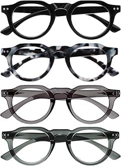 OPULIZE RIO Blue Light Blocking Reading Glasses - 4-Pack - Flat Top Frame - Black, Blue Tortoiseshell, Green, Grey - Mens Womens - BBBB53-1367 - +2.00
