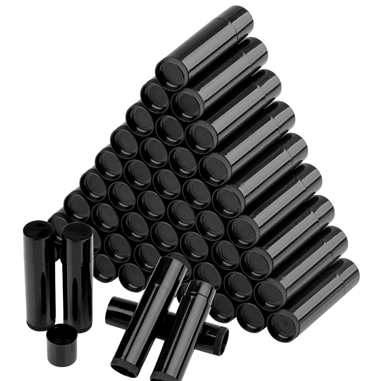 50 Empty Lipstick Tubes, Reusable Plastic Containers Refillable with Cap for DIY Lip Balm (Black, 5g)