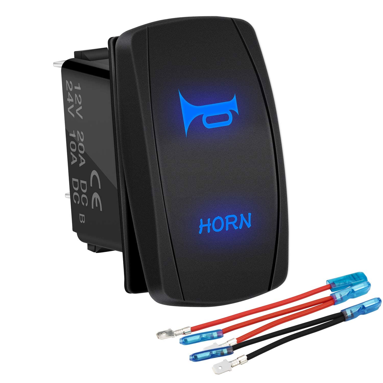 12V Horn Button Momentary Rocker Switch Blue LED 12 Volt Polaris Ranger Auto Train ATV UTV RZR Boat Marine Toggle Switch Waterproof
