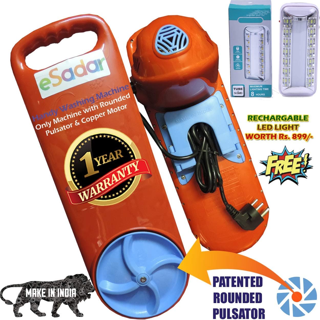 eSadar Plastic Handy Washing Machine with LED LAMP