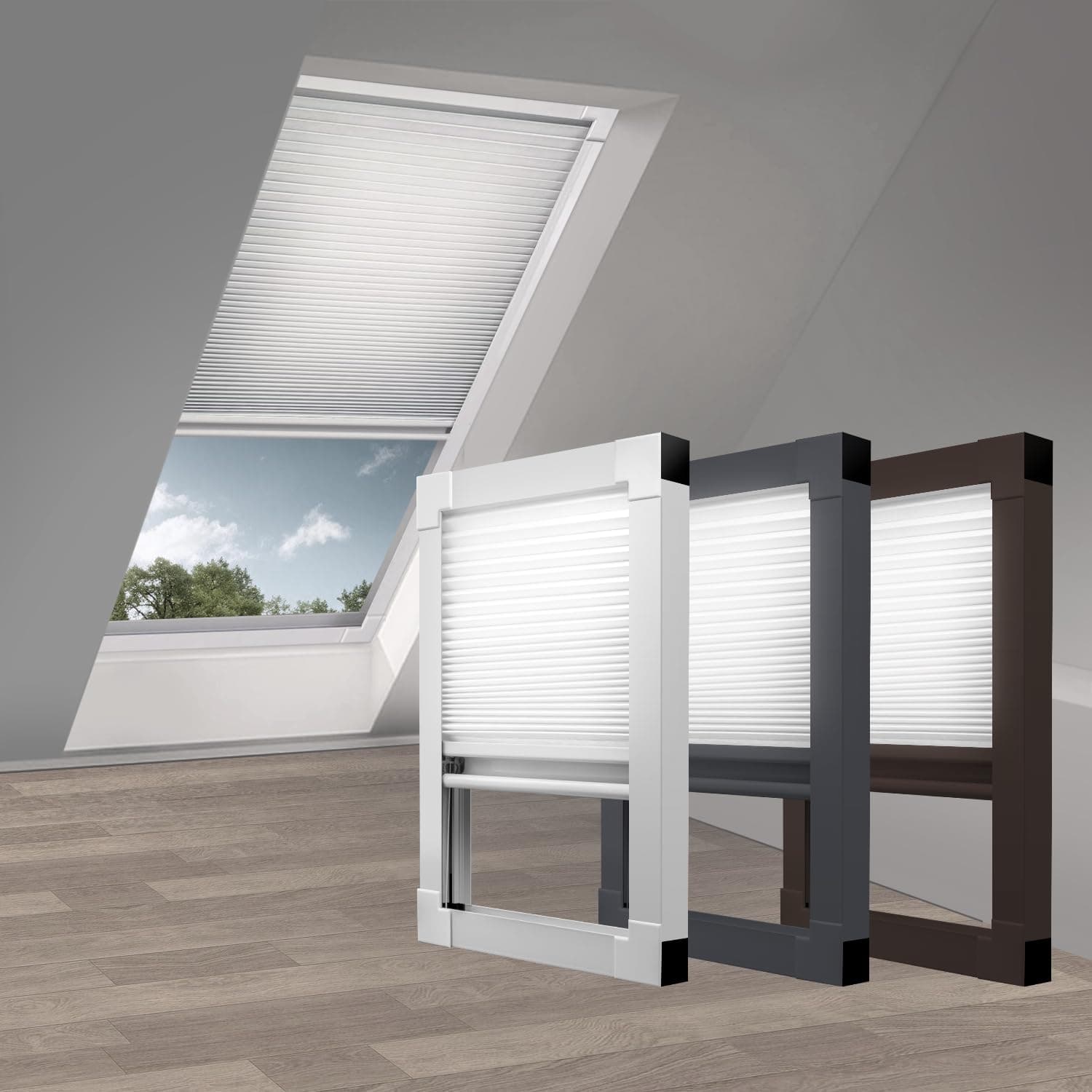 Skylight Blackout Cellular Shades Blinds Cordless Room Darkening Honeycomb Shade Blind for Roof Inclined Plane Rooms Window, Custom Size, Filtering-White