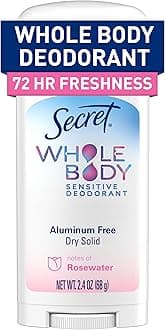 Whole Body Deodorant Stick for Women, Rosewater Scent, Aluminum Free Deodorant Stick, 72 HR Odor Protection, 2.4 oz