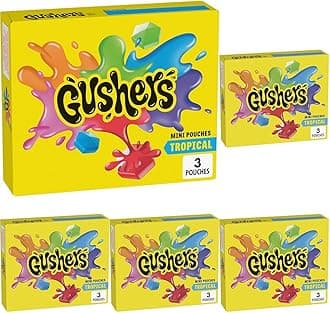 Gushers Tropical Fruit Flavored Snacks, Mini Pouches, 3 Ct, 1.32 oz (Pack of 5)