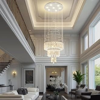 Flashing God D24''XH86'' Large Crystal Chandelier Silver Modern Raindrop Ceiling Light, High Ceiling Chandelier Suitable for Entrance Villas and Foyer