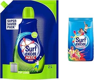 Surf Excel Matic Top Load Liquid Detergent 2 L Refill, Designed For Tough Stain Removal on Laundry in Washing Machines - Super Saver Offer Pack & Surf Excel Easy Wash Detergent Powder, 500 g