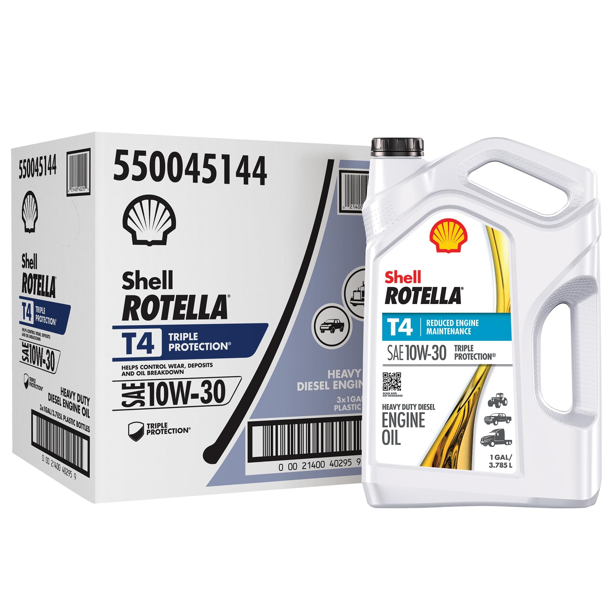 Shell Rotella T4 Triple Protection 10W-30 Diesel Engine Oil, 1 Gallon (3 Pack)