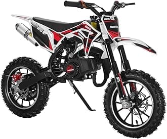 50cc 2-Stroke Kids Dirt Bike Kids Motorcycle Gas Dirt Bike Mini Dirt Bike Pocket Gas Motorbike Off Road Gas Power Mini Pocket Motorcycle with Front Rear Disc Brakes Max Speed 40Km/H Black