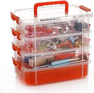 UCRAVO 4-tier Multi-Compartment Craft Storage Organizer Box with Dividers - Perfect for Art, Beads, Sewing Supplies, and Jewelry Making - Plastic Container - Ideal Hobby Organizer (MultiColor)