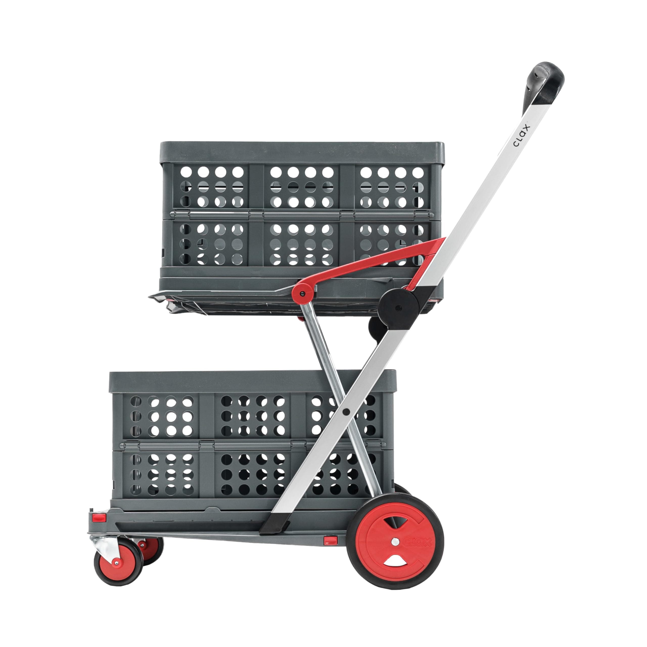 The Original | Made in Germany | Multi Use Functional Collapsible Carts | Mobile Folding Trolley | Storage Cart Wagon | Shopping Cart with 2 Storage Crates (Red)